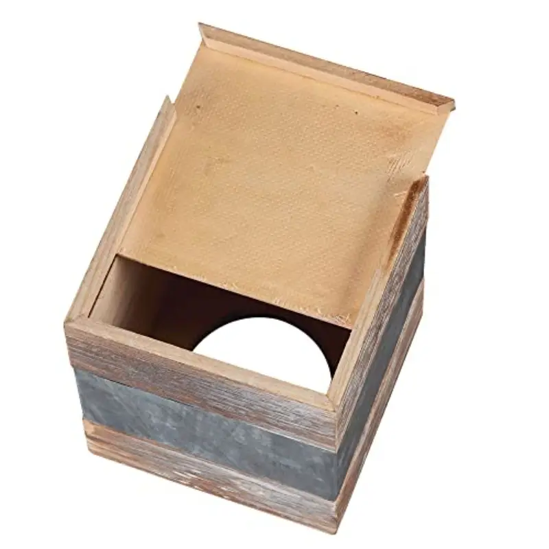 rustic metal & square tissue box cover - farmhouse bathroom decor with antique , 6x6x6 inch decorative holder for tissues, country home décor, sturdy metal frame & wood , space-saving tissue dispenser for living room, bedroom, or bathroom - easy to clean, versatile storage solution, rustic charm with texture, durable metal construction, modern or vintage , tissue box with storage, bathroom tissue Product details 4