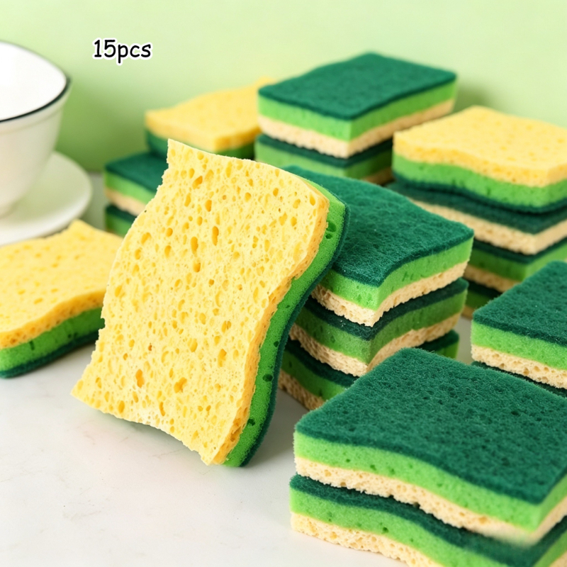 TEMU Éponges de nettoyage pour cuisine | Brosse à récurer en pâte de bois, ondulée à couches avec effet de polissage intégré, pour casseroles, poêles