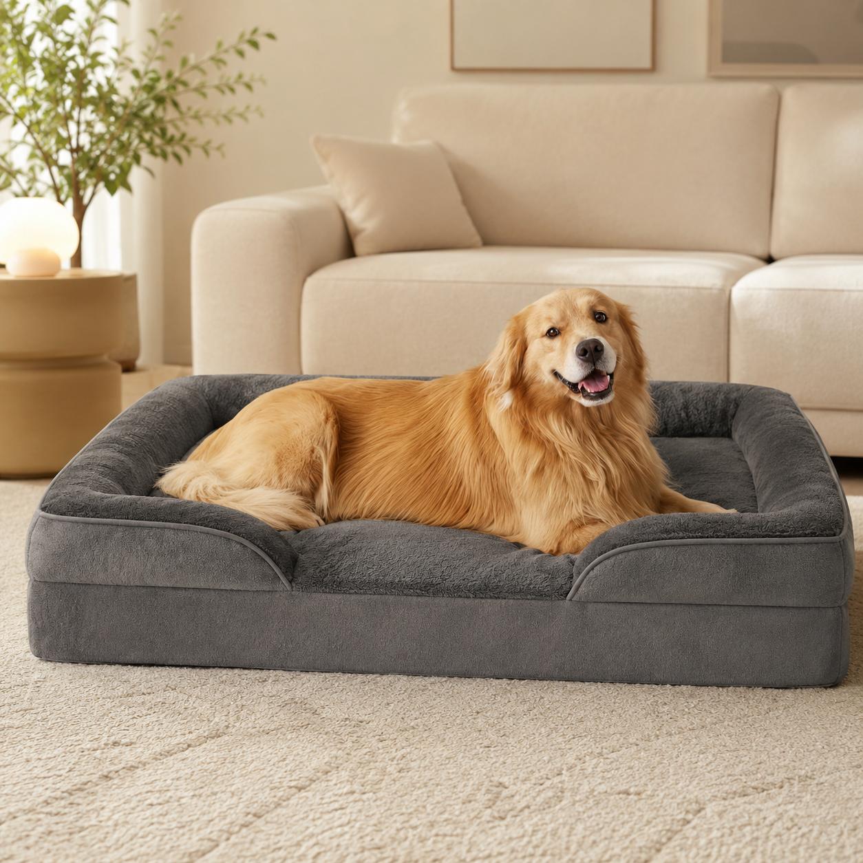 Orthopedic Memory Foam Dog Bed| 65d High Density Support| 10cm Thick Padding| Removable Machine Washable Cover| For Medium, Large Dogs And Seniors