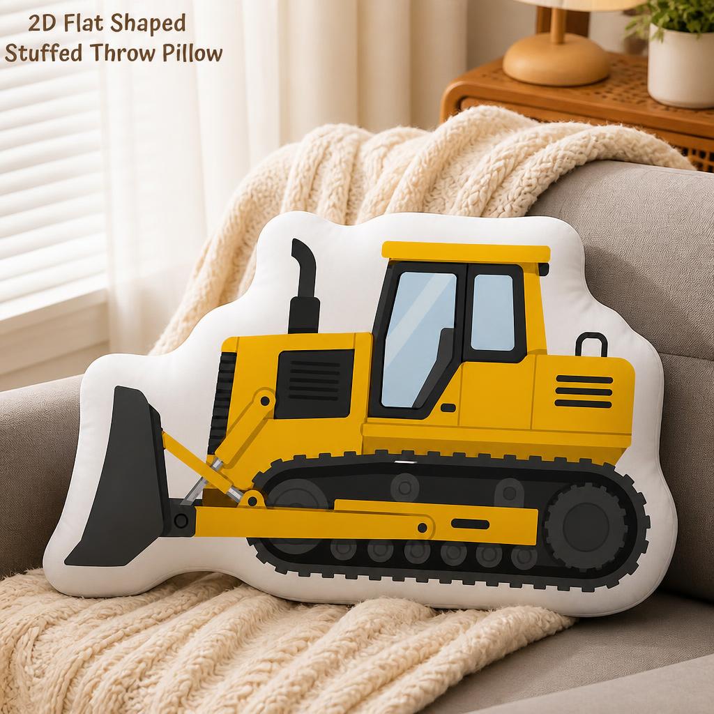 TEMU Yellow Bulldozer Shaped Pillow Construction Vehicle Decorative Pillow For Truck Lovers, 2d Flat Printing Shaped Stuffed Throw Pillow Decorative
