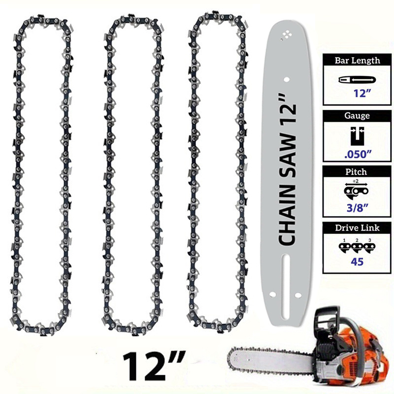 

1pc 12 Inch Chainsaw Chains & Chainsaw Guide Bar, 3/8 Lp 050" Gauge 45 Drive , 12" Chain Low- Fits , , , Ego, And More