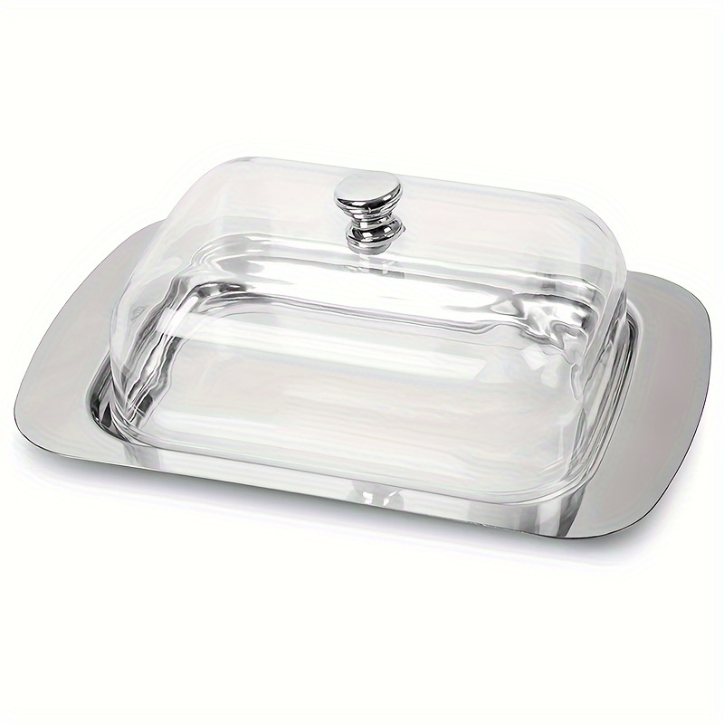 Image of Butter Dish, Stainless Steel Butter Tray With Plastic Lid, Box, Compact And Elegant Cheese Storage Container, Butter Keeper With Lid, Suitable For Countertop Or Refrigerator – Baking Gift