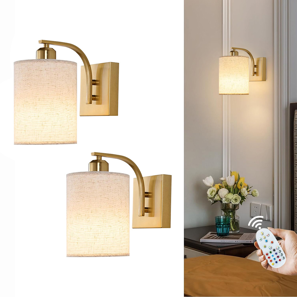 2 pack battery operated wall sconce golden rechargeable dimmable wall light fixture remote 15 rgb colors timer cordless wall lighting lamp fixture for bedroom living room