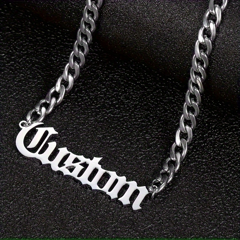 TEMU Customizable Stainless Steel Cuban Chain Necklace, Adjustable Length - Personalized English Name Jewelry, Suitable For Casual Wear Or Gifting,