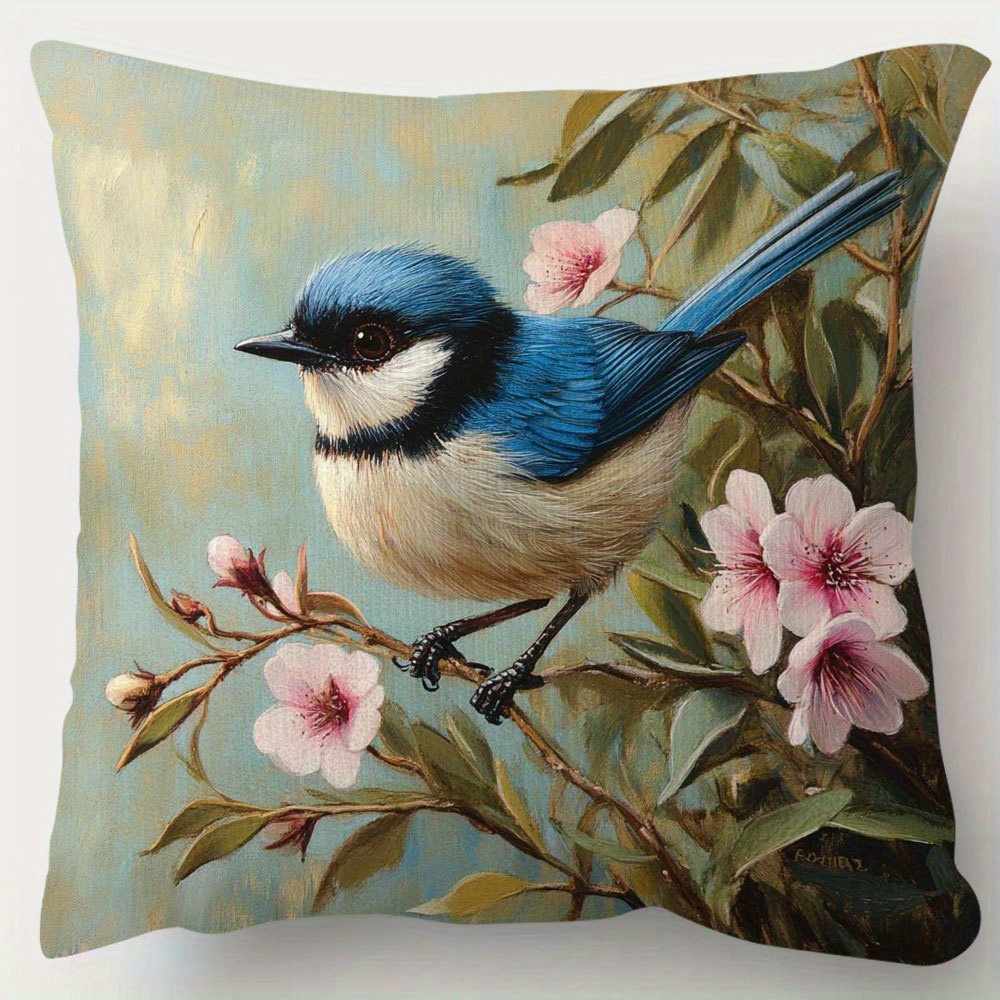TEMU Throw Pillow Cover Featuring A 2d Flat Print Design, 1pc In Blue Beauty, Measuring 18x18 Inches. This Double-sided Decorative Cushion Case Of