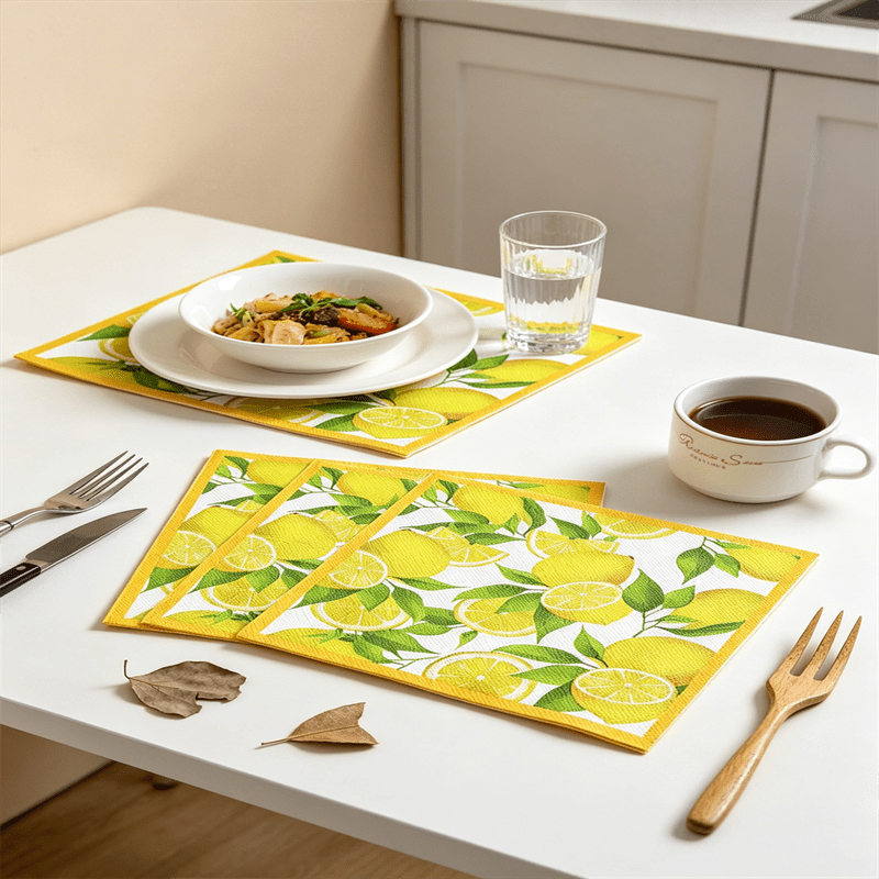 TEMU Lot de 10 serviettes à imprimé citron, serviettes jetables citron jaune, serviettes de déjeuner décorées de citron et de feuille verte de style