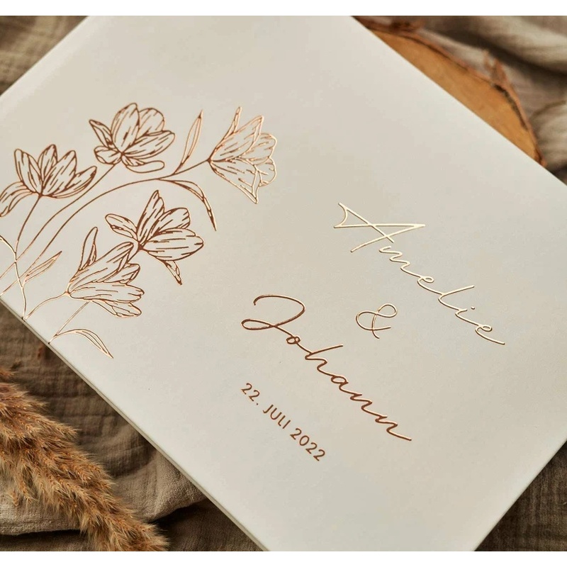 TEMU Our Signature Book Wedding Guest Book | With Question Column Or Blank Pages | Personalized | Deluxe Floral Edition