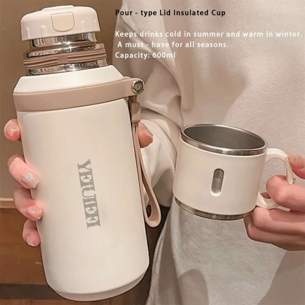 600ml / 20.29oz Double-Wall Vacuum Insulated 316 Stainless Steel Water Bottle - Leak-Proof Lid with Handle - Suitable for Outdoors, Travel, Office, Gym - High-Quality Thermal Insulation - A Must-Have for Outdoor Enthusiasts