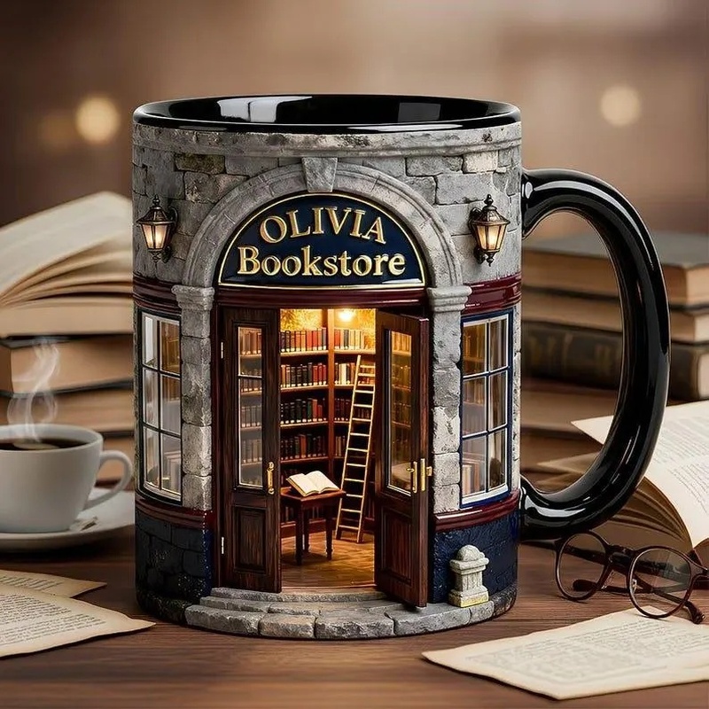 TEMU 1pc 11 Oz Colored Ceramic Mug Book Lovers Coffee Cup With Handle Dishwasher Microwave Unique Literary Design Reading Enthusiasts And
