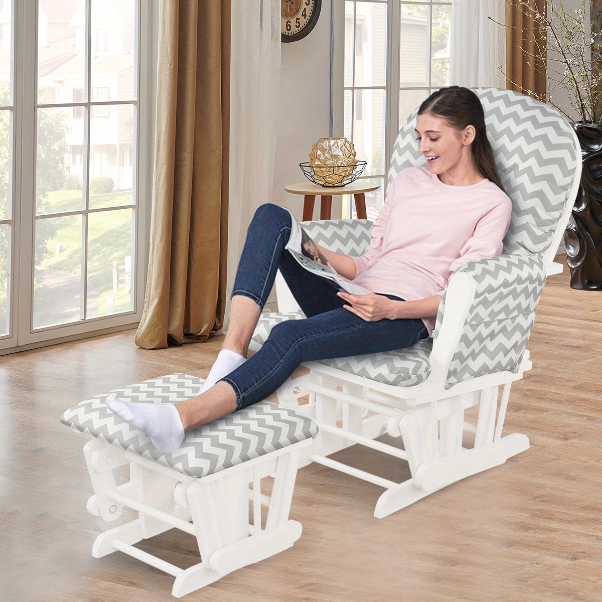glider ottoman set rocking chair ottoman set solid Temu