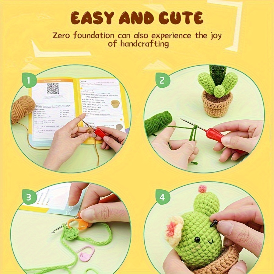 diy crochet kit cactus potted plant crochet kit suitable Temu - Main Image