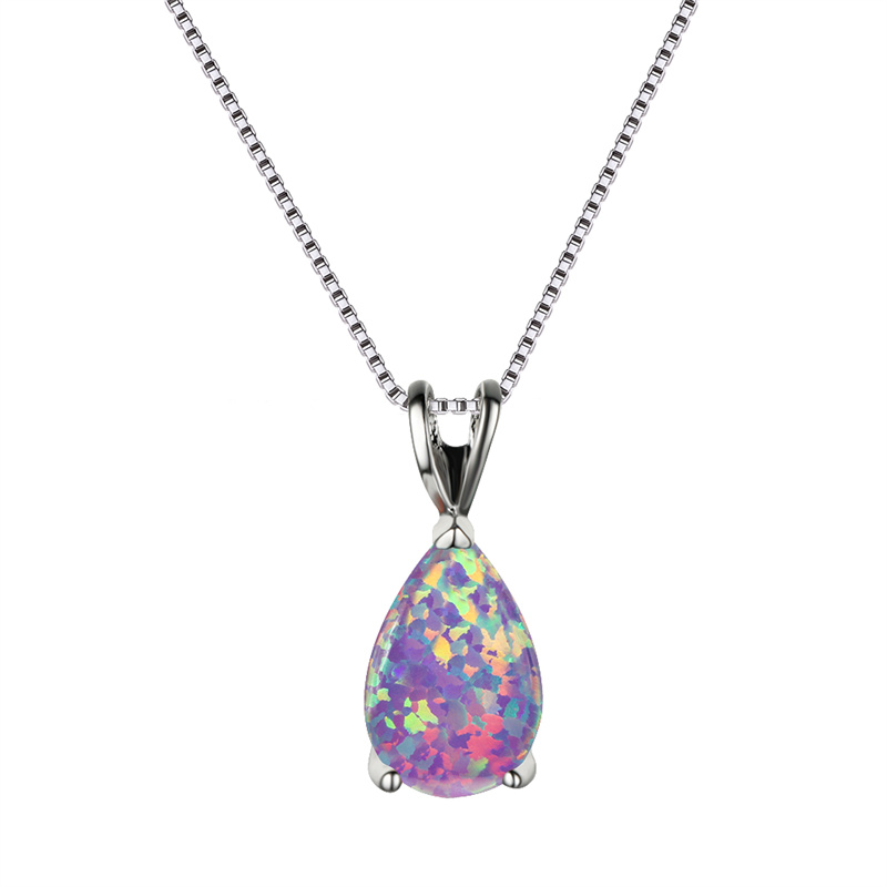 Image of An Elegant White K Plated Pendant With A Teardrop Design Featuring Purple, Perfect For Daily And Festive Occasions.