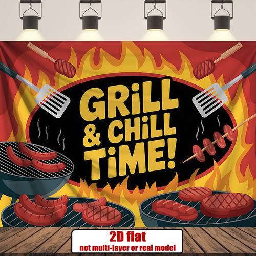 2d flat 2d flat banners 1pc bbq grill and time party background banner for indoor outdoor celebrations wedding birthday party decoration party enthusiasts 2d flat