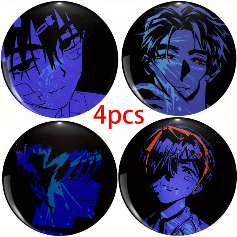 TEMU Design piatto 2D, quattro badge anime classici di tendenza stile IV blu- (2D PIATTO), adatti per abbigliamento, , zaini e altre piccole aggiunte