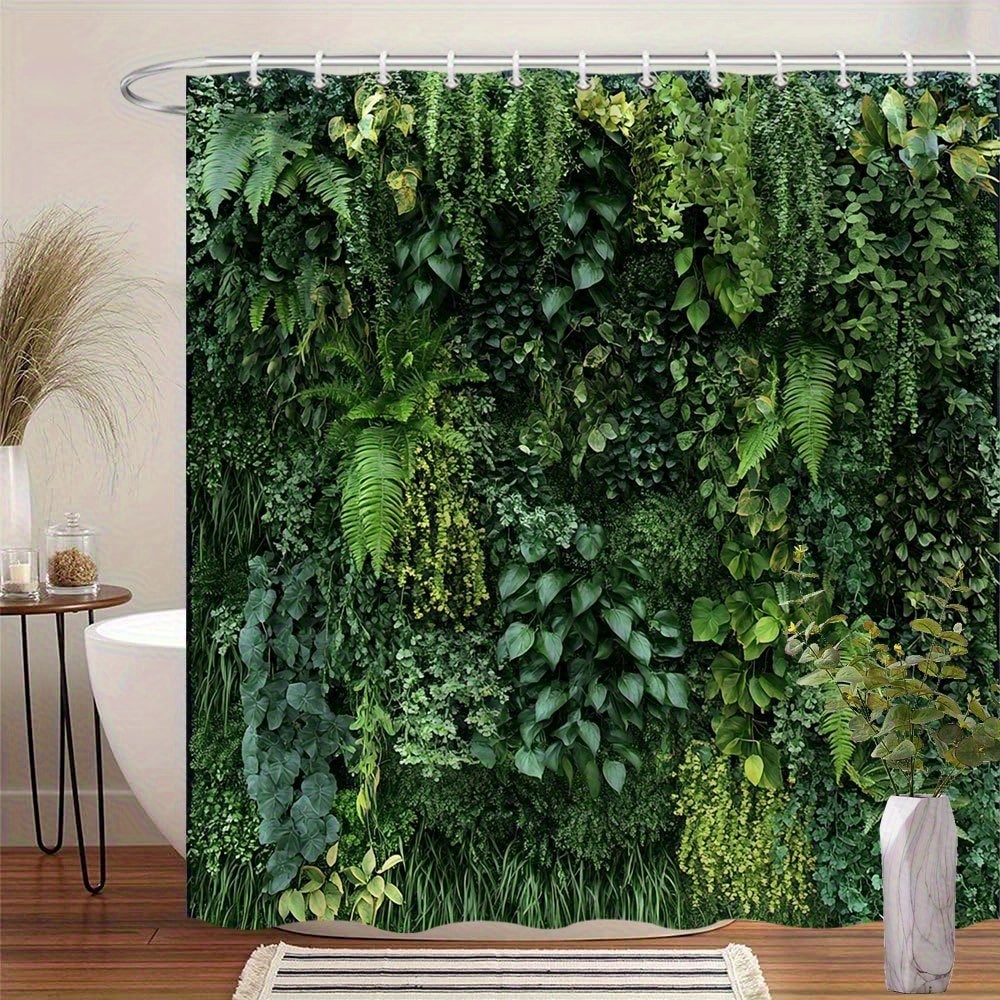 CHULEAG Duschvorhang-Set Mit Natur-Design – Grüne Blätter & Schmetterlinge, Wasserdicht, 183,9x183,9 Cm, 12 Haken