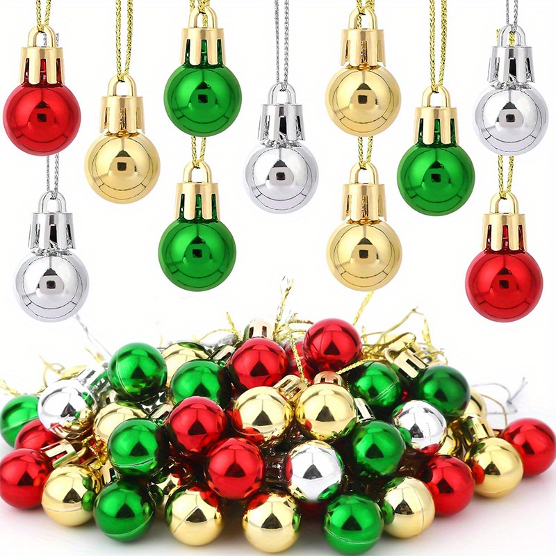 Image of 60pcs Christmas Mini Balls Ornaments Miniature Xmas Tree Hanging Decorations Small Vintage Glitter Balls For Holiday Party Outdoor Indoor Supplies