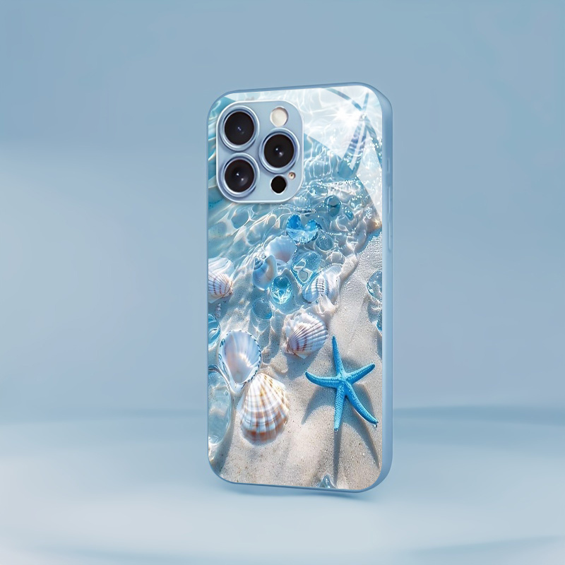 TEMU Phone Case - Seashell Glass Phone Case For Iphone 17/17air/17pro/17promax, 16/16plus/16pro/16promax, 15/15plus/15pro/15promax,