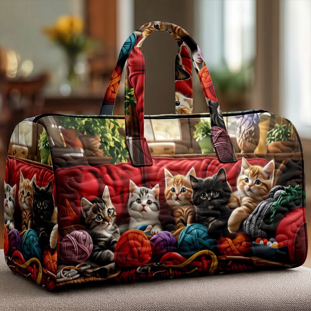 Image of Cute 5 Kittens Cozy Knitting Scene Print Women's Shoulder Bag, Material, Multiple Specifications , Lightweight Stylish Daily Bag, Perfect For Daily , Travel, Shopping & Everyday Use