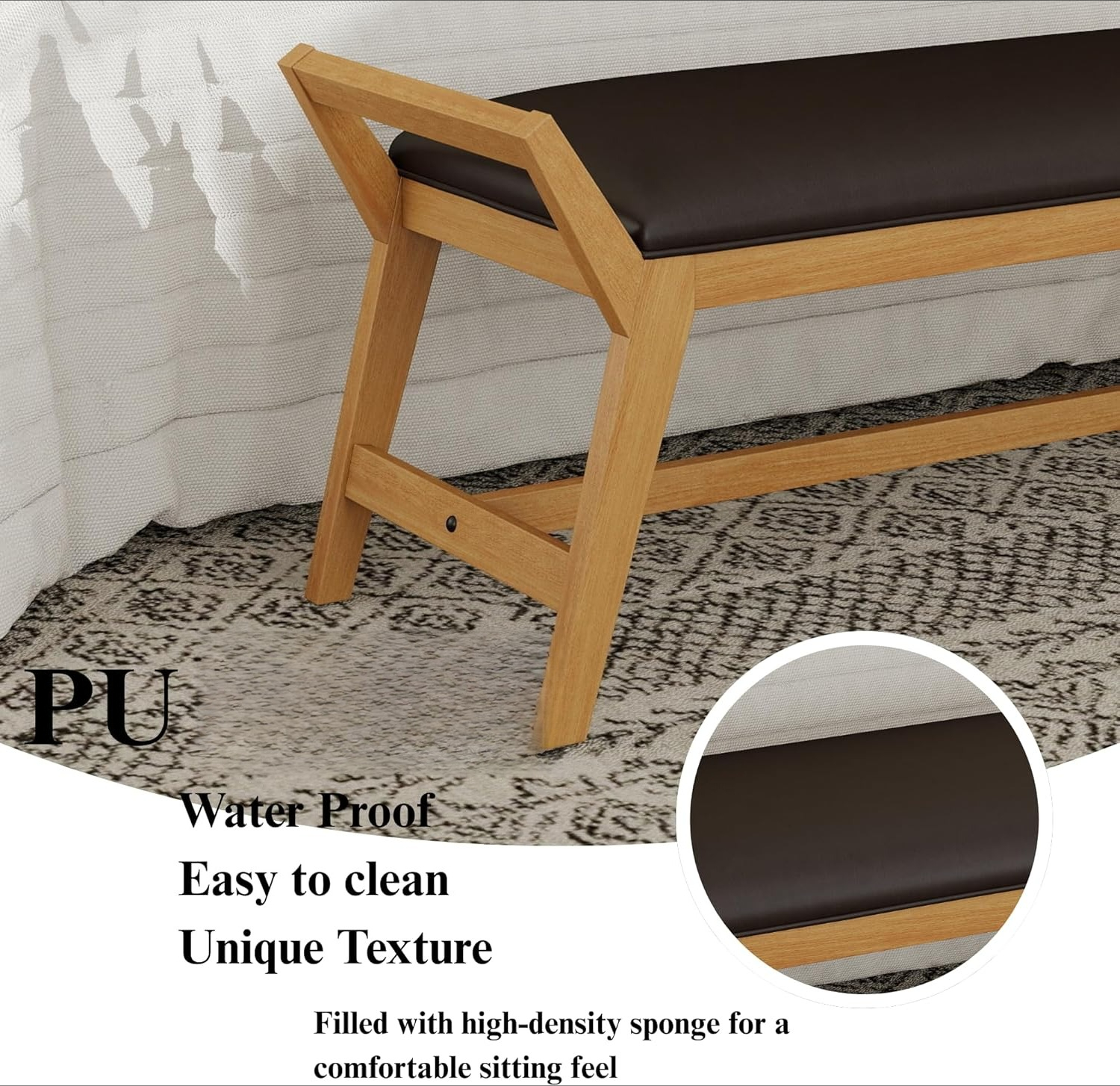 1pc 51Inch End of Bed Bench | Solid Wood Frame, Fabric Upholstered Ottoman Bench for Entryway, Bedroom, Hallway, Living Room, Modern Style