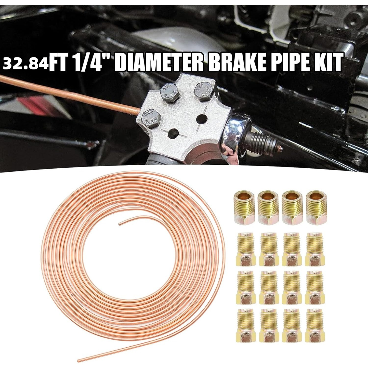 32.84ft 1/4' Diameter Brake Pipe Kit, Iron Plated Copper Brake Pipe, Suitable For Automotive And Industrial Applications
