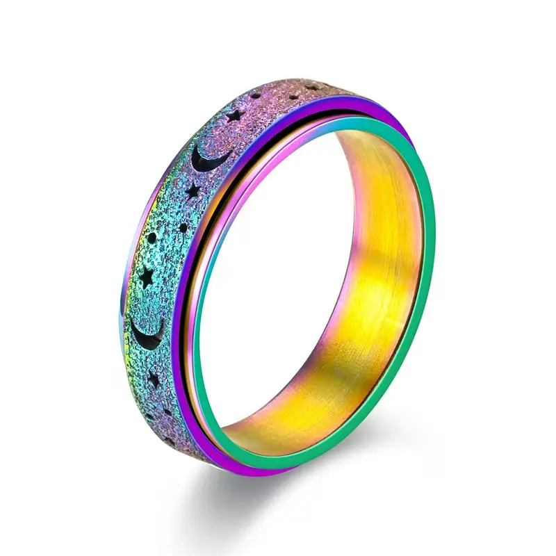 stainless steel rotating rings for women hollow star and durable everyday jewelry or gift golden plated rotating rings durable ring Product details 8