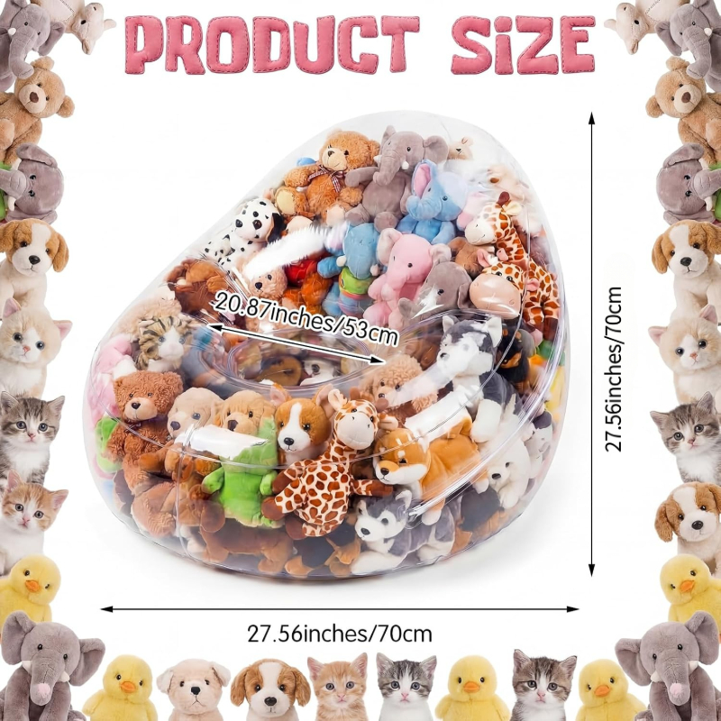 TEMU Clear Stuffed Animal Storage Bean Bag Chair Cover Extra Large, Waterproof And Easy-clean Organizer With Plastic Window, For Nursery, Bedroom,