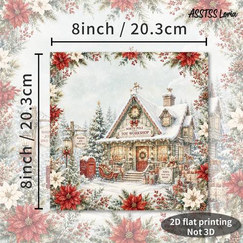 bloc de papier de scrapbooking 8*8 pouces, 12 feuilles, papier de support traditionnel de noël plat/2d, papier cartonné épais pour journal, art de collage, scrapbooking et loisirs créatifs, pack de 8x8