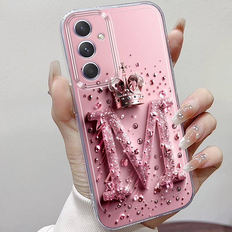 TEMU Phone Case - 2d Flat Letter M Pink Phone Case For Galaxy A02 A03s A04 A05s A06 A13 A14 A15 A16 5g A21s A22 A23 A24 A25 A32 A34 A35 A50 A52 A53