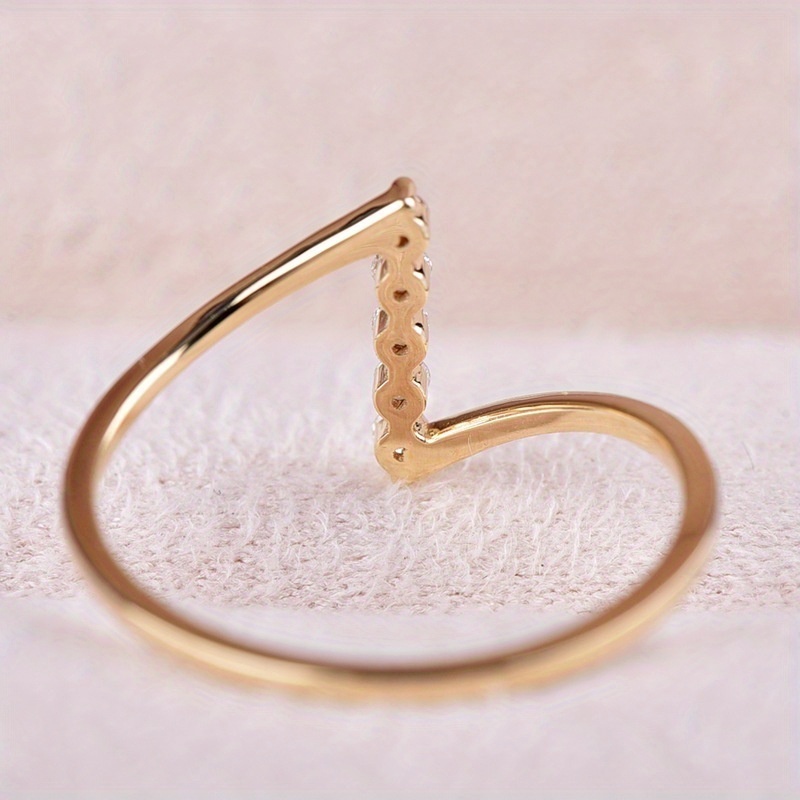 Dainty Z-Shaped Cubic Zirconia Ring for Women: Sparkling Minimalist Jewelry, Perfect for Office Wear, Romantic Dates And Evening Events