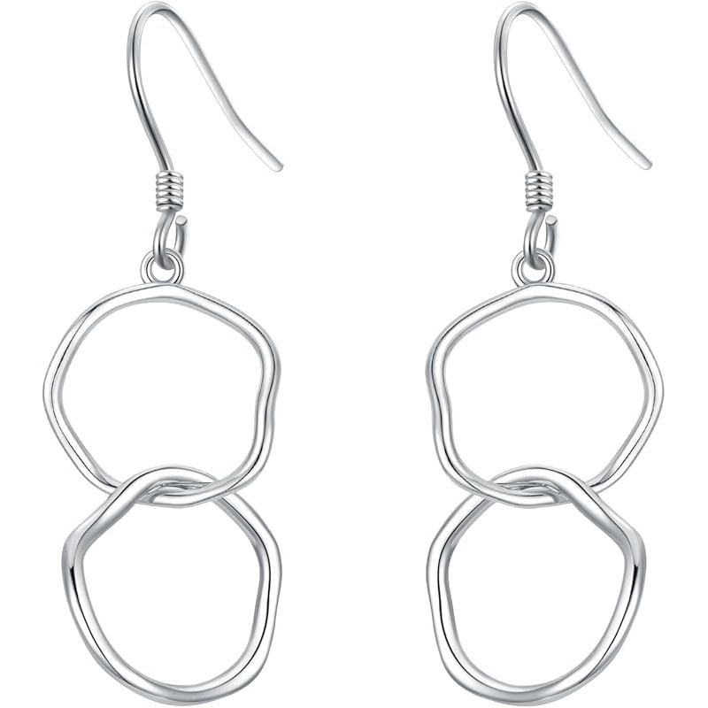 Image of Circle Drop Earrings For Women Minimalist Sterling Silver Hypoallergenic Irregularly Round Dangle Earrings For Girls Birthday Anniversary Christmas Gifts