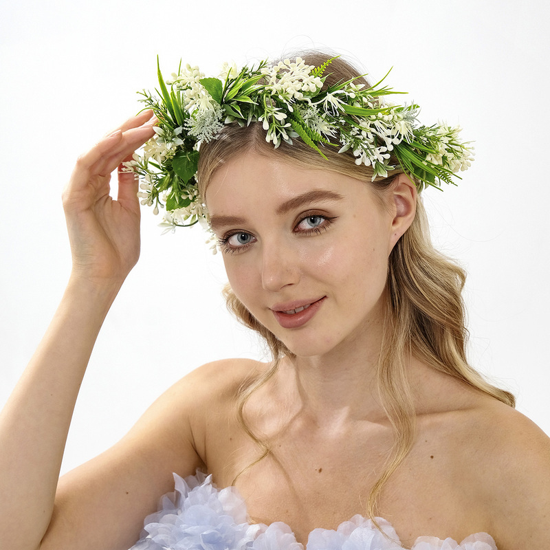 elegant white floral headband with ribbon & faux flowers  display picture 1