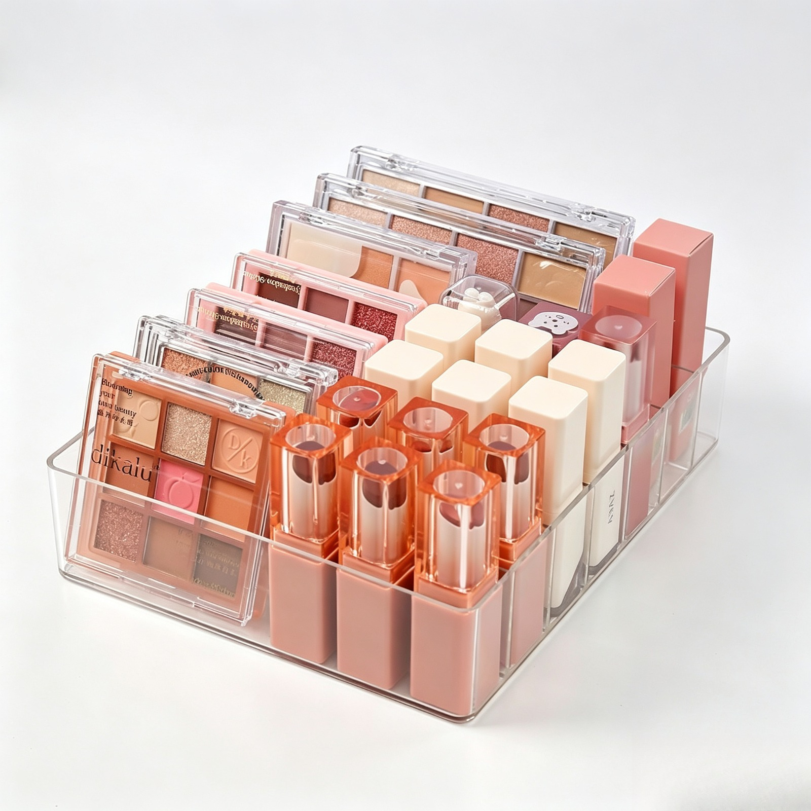 TEMU 7-slot Makeup Organizer, Transparent Cosmetic Storage Box, Vertical Storage, Space , Suitable For Eyeshadow Palettes, Lipsticks, Makeup Brushes,