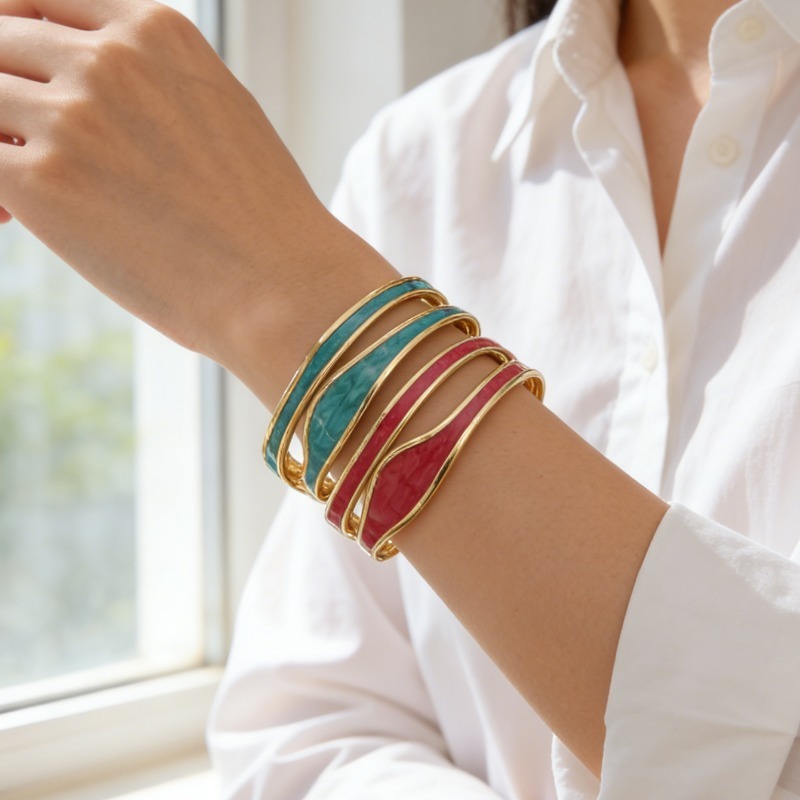 Women's Light Luxury Double Hoop Twisted Pattern Open C-Shaped Bangle Bracelet