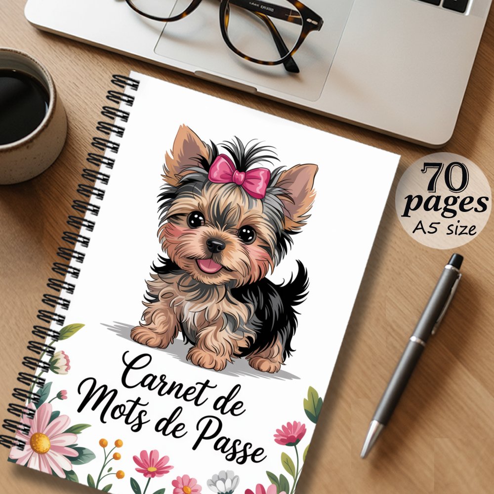 TEMU 1pc 14.5X21Cm Adorable Livre de de Passe en Français avec Motif Chiot Yorkshire Terrier, Cahier de de Passe /Bureau, Organisateur de de Passe