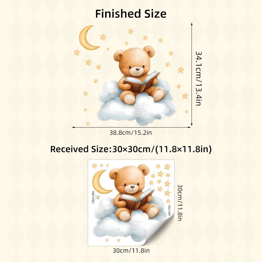 Image of Brup Cute Bear Wall Decal - Self-adhesive Removable Pvc Sticker Suitable For Room,, Living Room - Contemporary Semi-matte Print - Window For Decorator (no Residue)