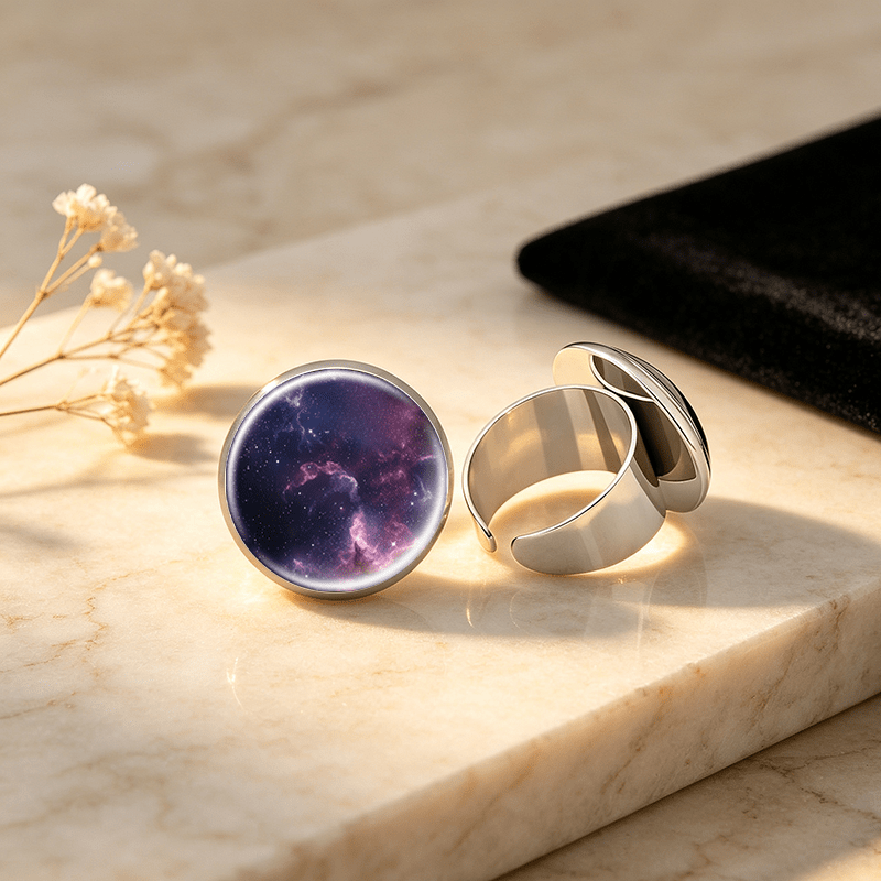 Adjustable White Ring with Universe Planets Design