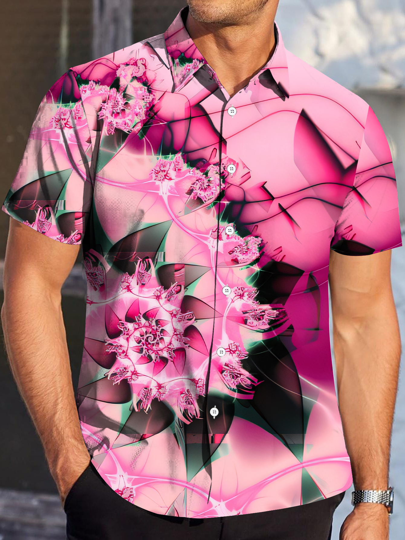 camisa manga corta estampado floral bohemio hombre Temu
