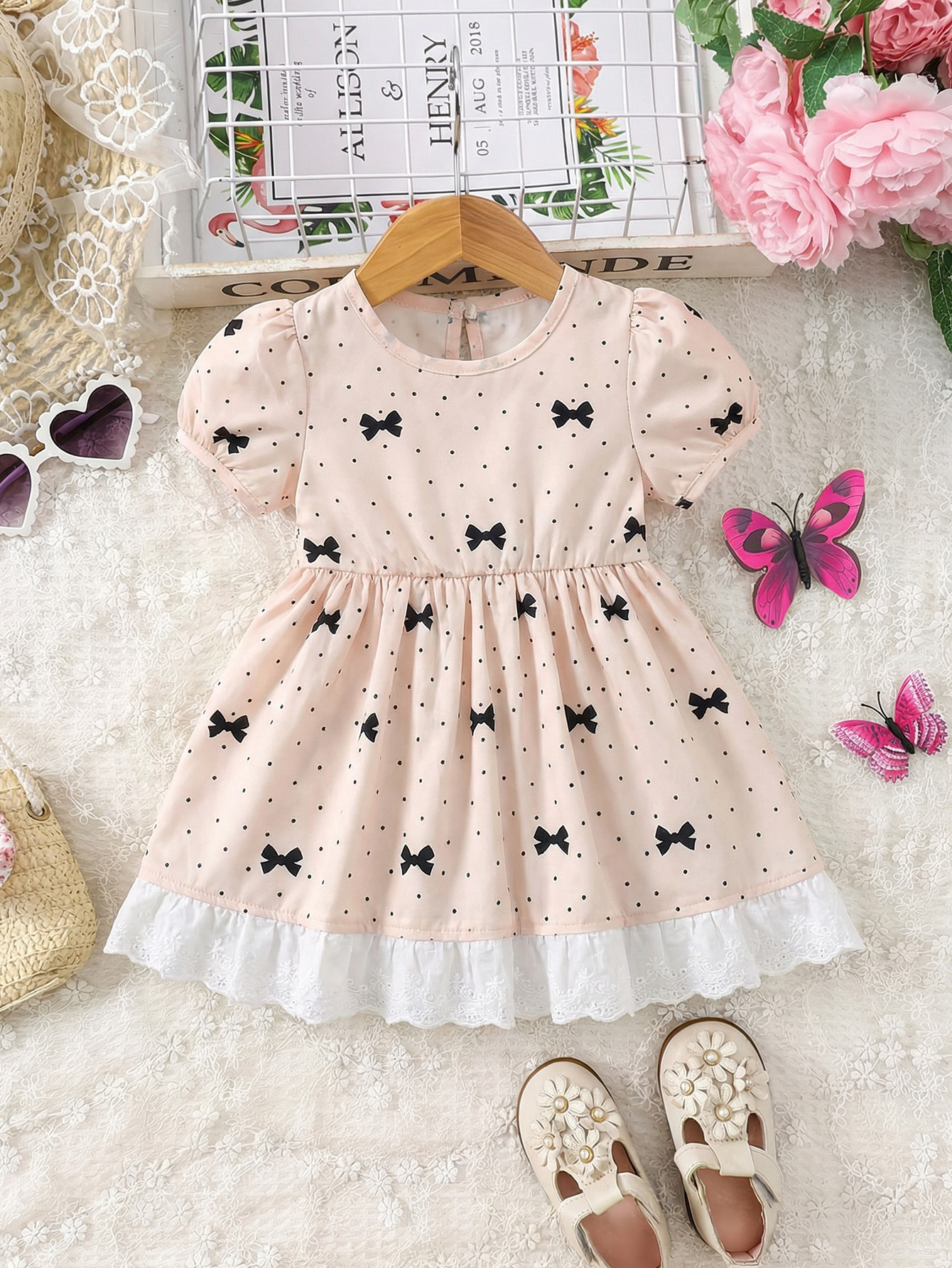 slim fit dress slacks Newborn Baby Girls Pink Vintage Bow Collection Dress main image 1