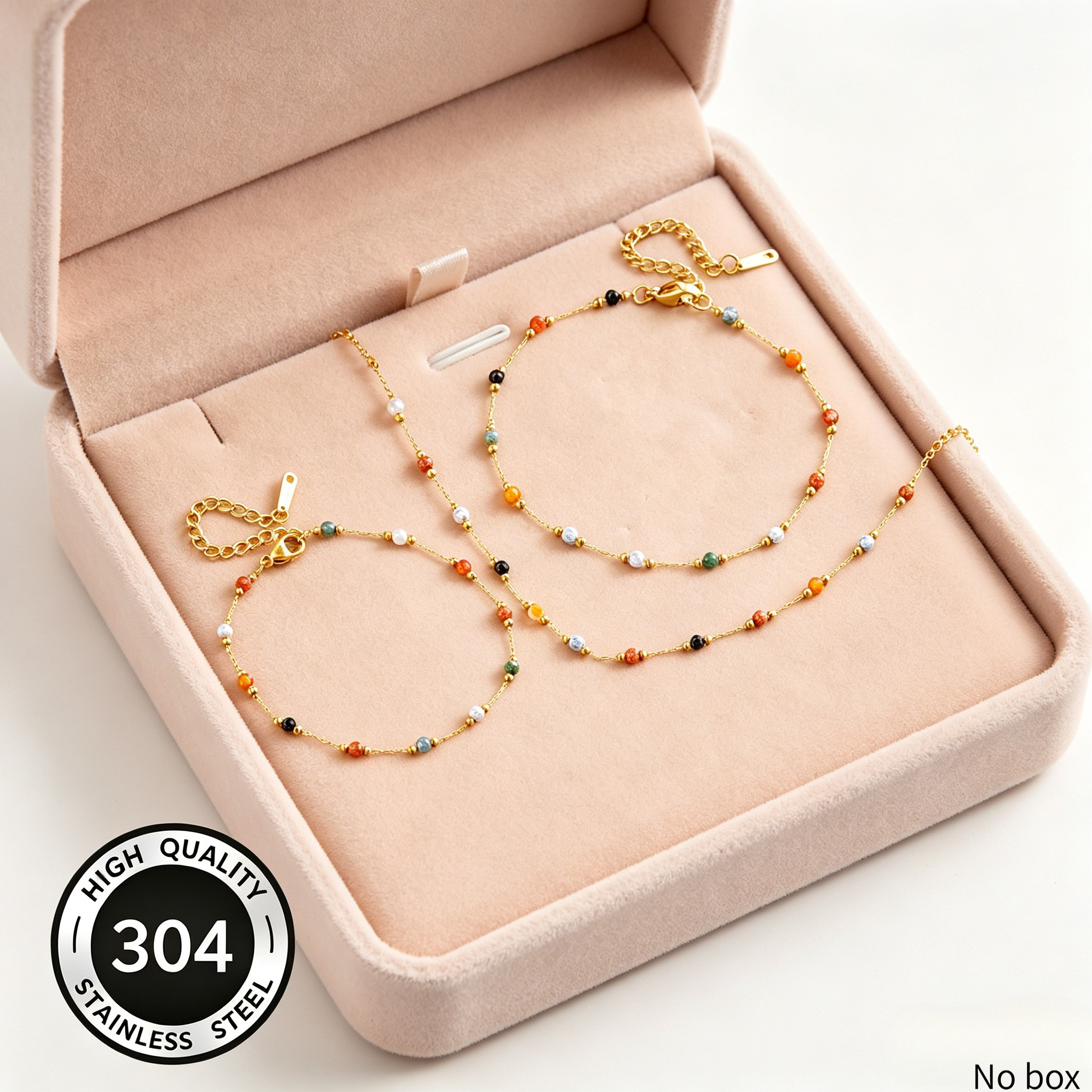 TEMU Ensemble de 3 pièces en acier inoxydable 304 avec perles colorées, comprenant un bracelet, une cheville et un collier pour femmes. Cet ensemble