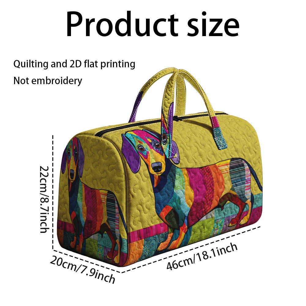 TEMU 1pc Ridesay Women' Large Capacity Quilted Tote Bag With Dachshund Print - Colorful Suitable For Travel, Outdoor Storage, Quilted Shoulder