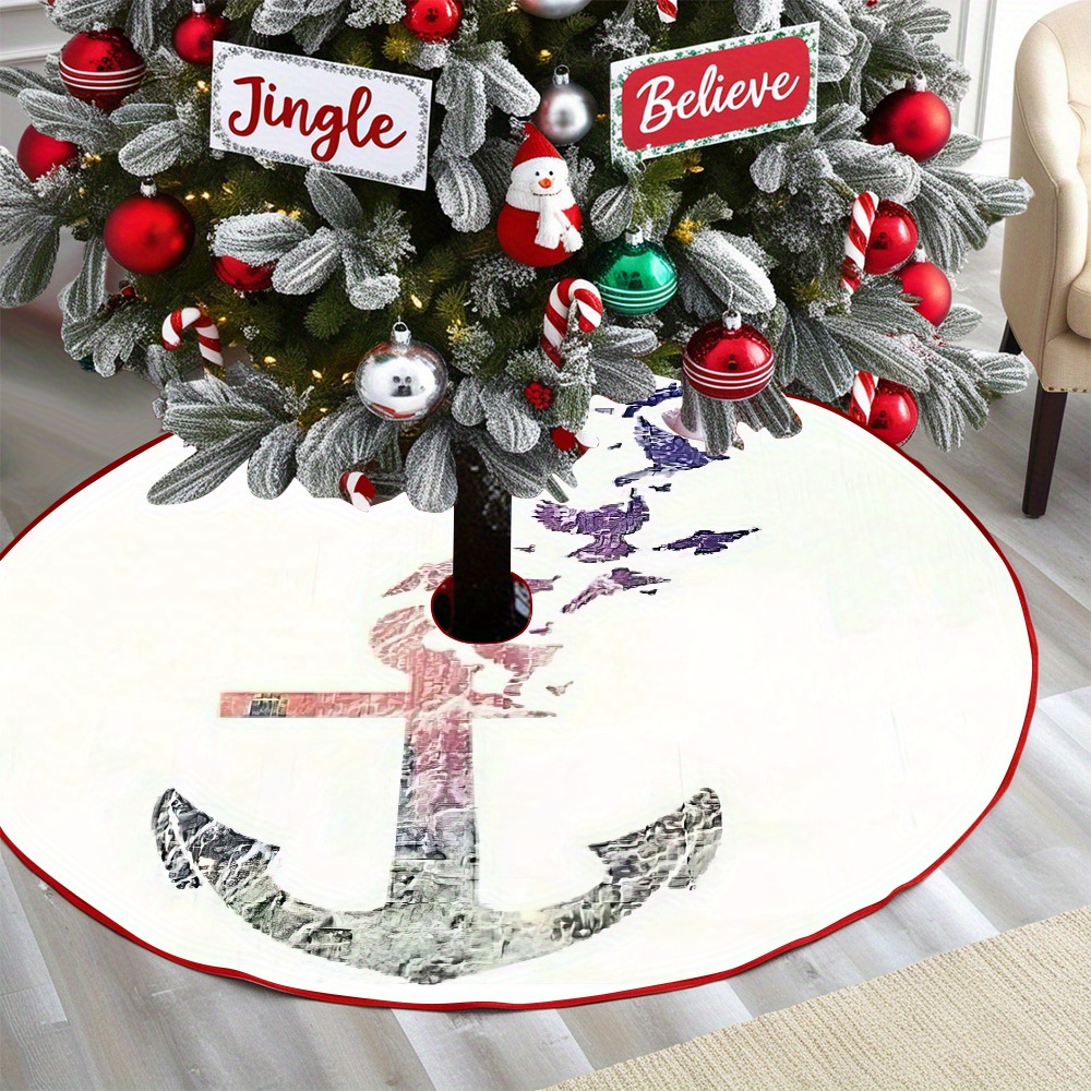 Jupe De Sapin De Noël Gothique Tête De Mort - En Polyester Brossé, Douce Et Légère - 3 Attaches Rouges - 8