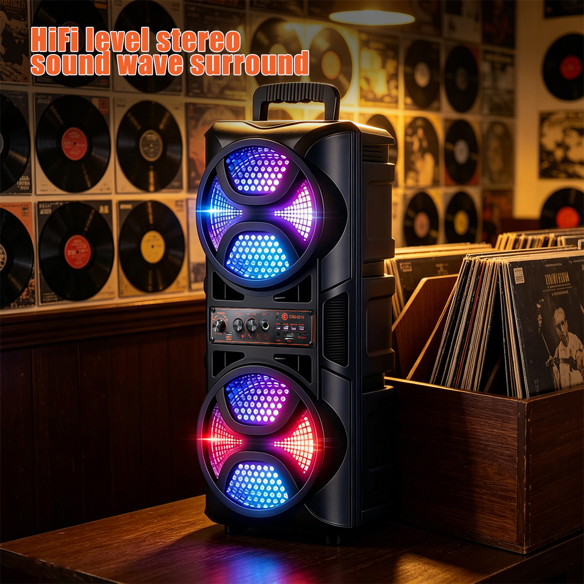TEMU Portable Wireless Rv Speaker With Retro Style Enhancement Subwoofer Sound System, Colorful Led Speaker Supporting Fm/tws, Tf Card, Usb Type-c,