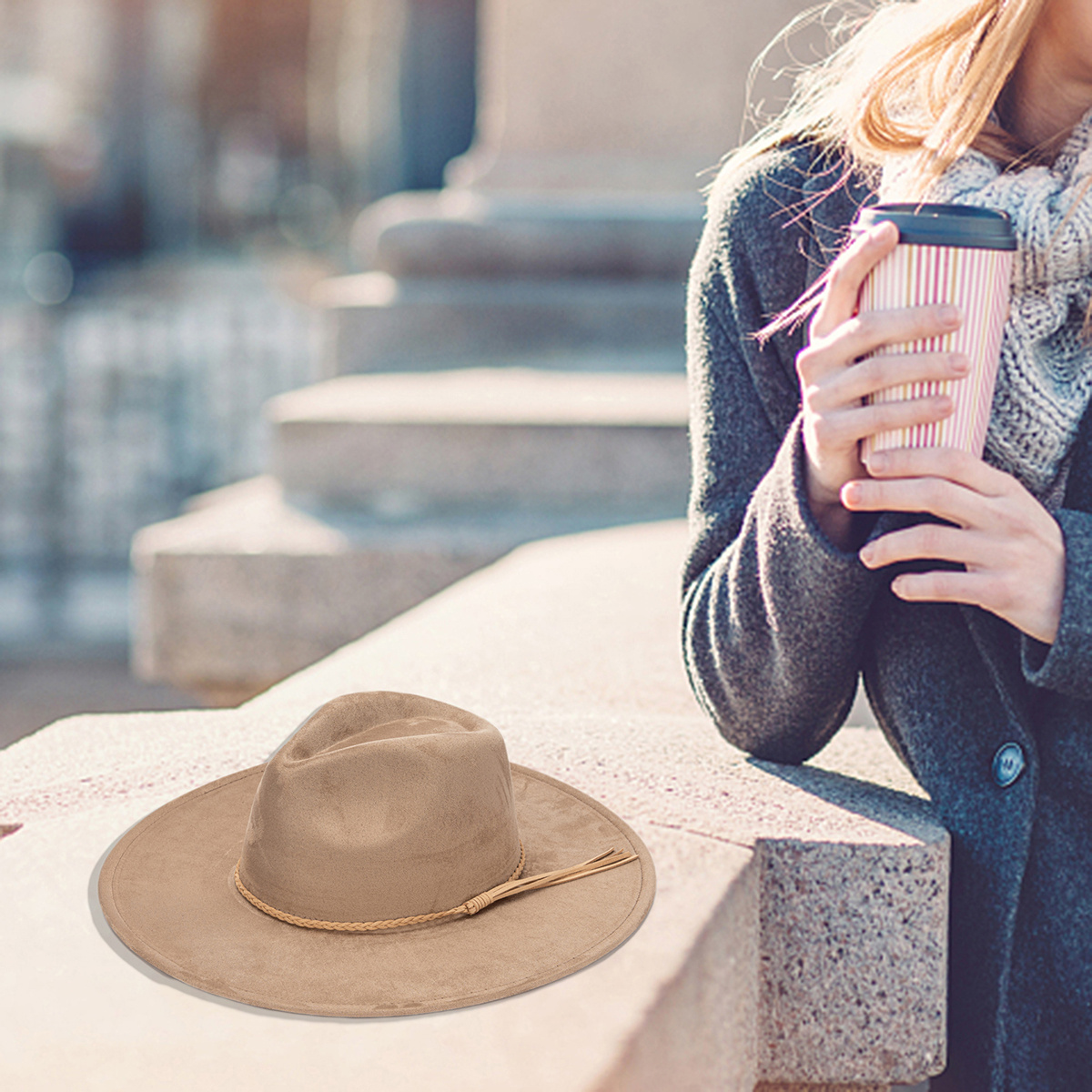 womens wide brim suede fedora hat vintage western style - Temu display picture 1