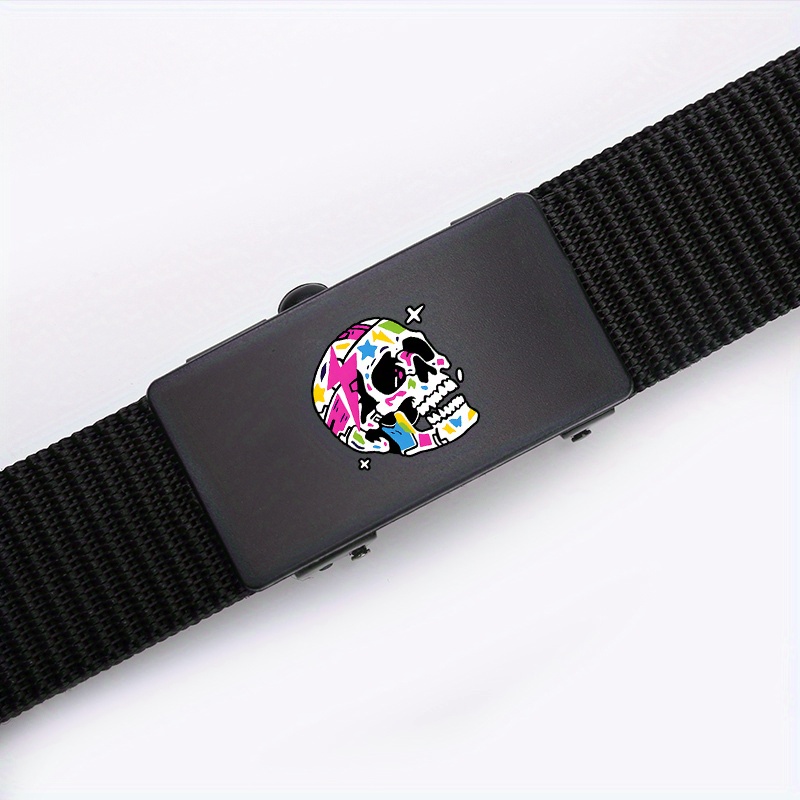 Men's Graffiti Skull Pattern Automatic Buckle Belt Polyester Woven
