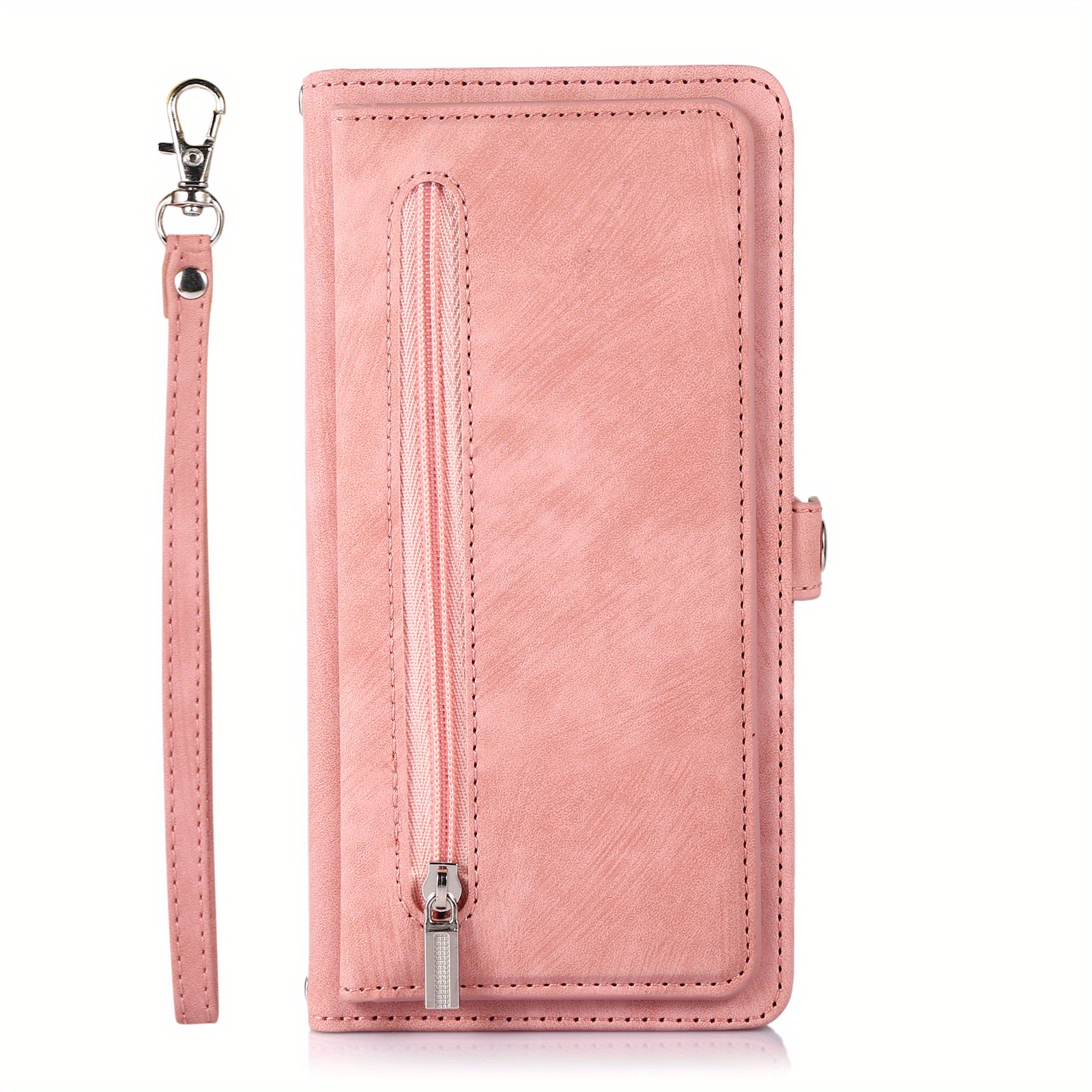 TEMU Phone Case - Rose Golden Multifunctional Zipper Wallet With 9 Card Slots, Stylish And Luxurious Design, Versatile With Stand Function,