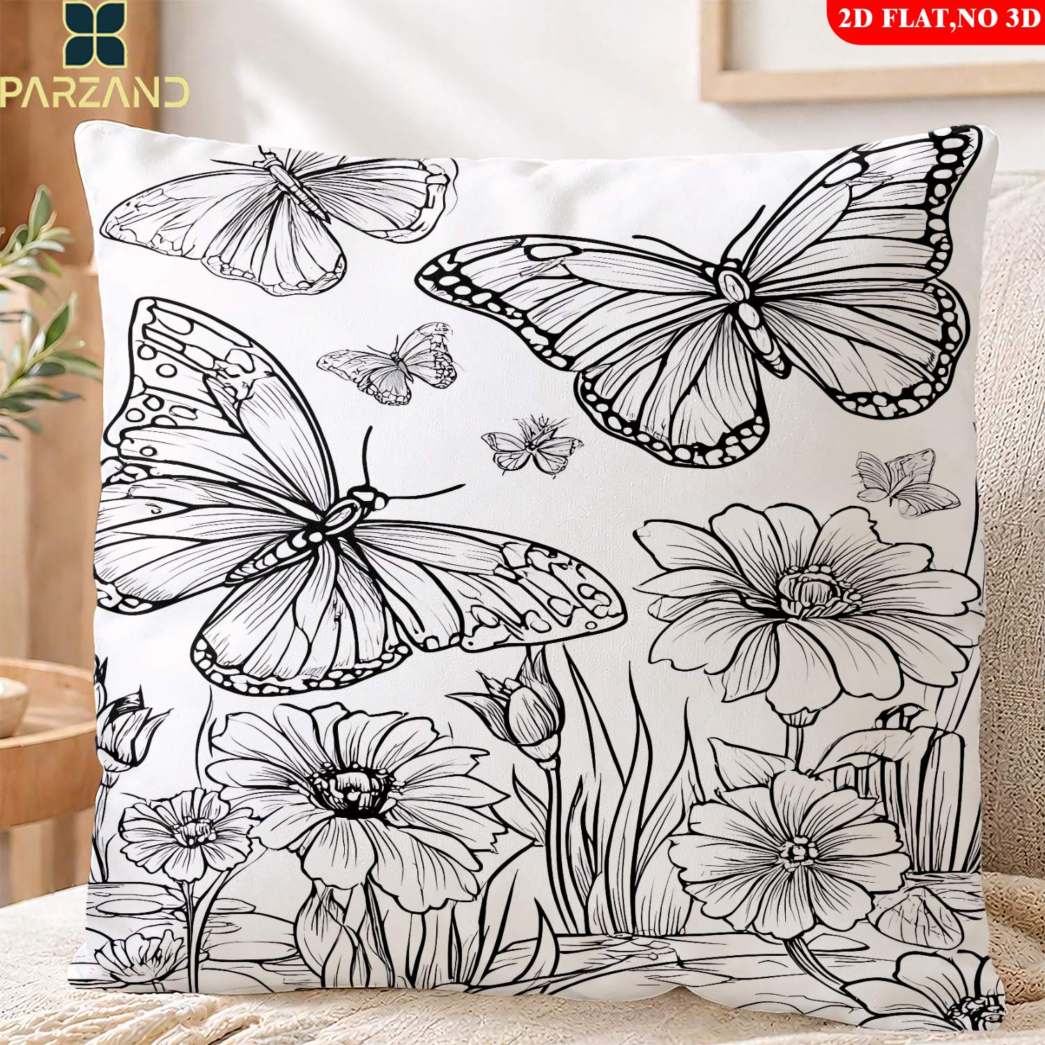 TEMU 2d Flat 1pc Pillowcase With Butterflies Coloring Page Printed, Pillowcase For Sofa, Bedroom And Study, Comfortable And Soft Pillowcase, A Gift ,