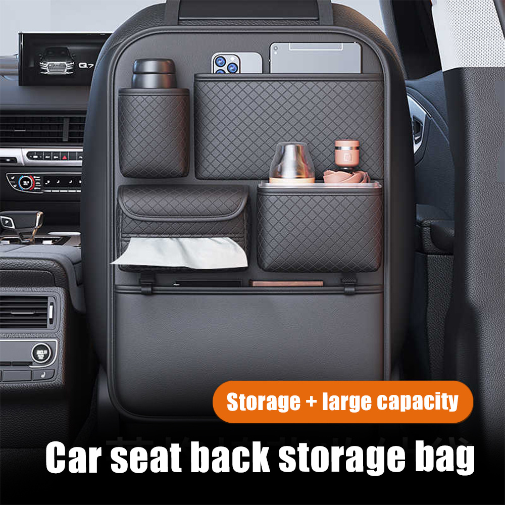 

Multi-functional Car , Leather Hanging Storage Bag, Anti-kick Vehicle Seat Back Pocket With Large Capacity For Car Accessories And Grocery