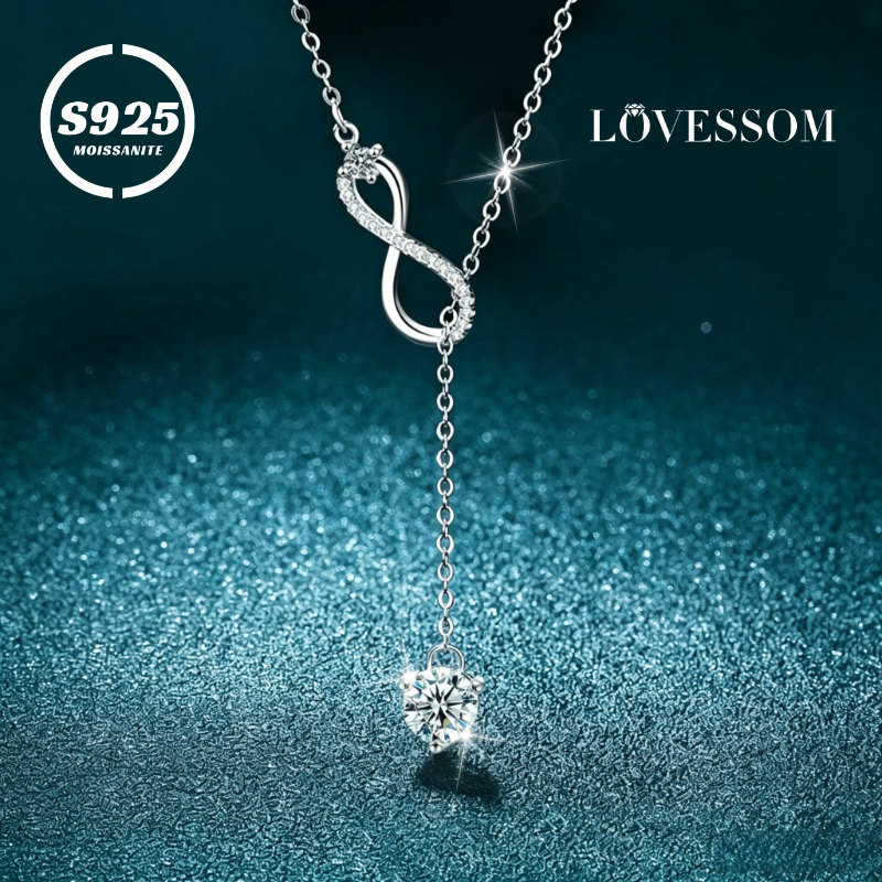 Women's 1 Carat Infinity Symbol Tassel Necklace, 925 Silver