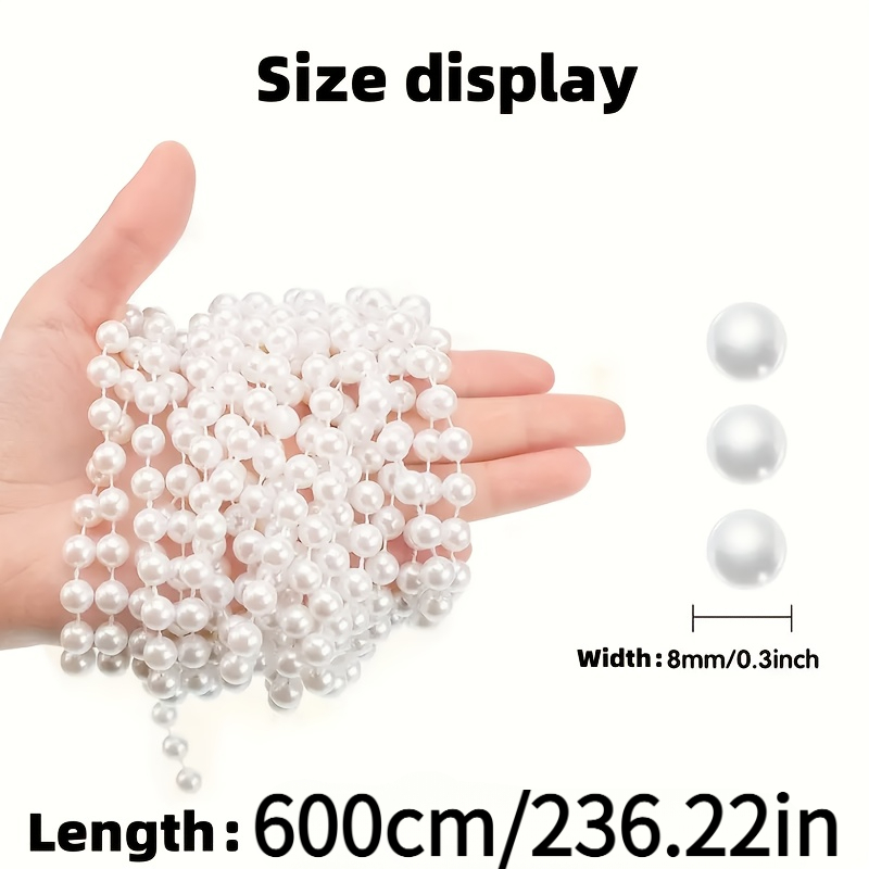 TEMU 6-meter Extra-long White Artificial Pearl Garland - Elegant Wedding, Christmas, Thanksgiving Decoration - No Installation Required, Suitable For