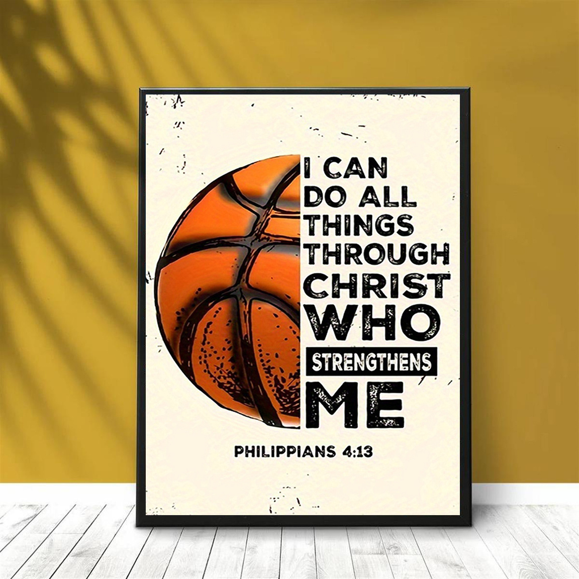 TEMU 2d Flat, [2d Flat] Inspirational Basketball Canvas Print - Philippians 4:13 Scripture Wall Art, 12x16" Frameless Motivational Poster, Modern For